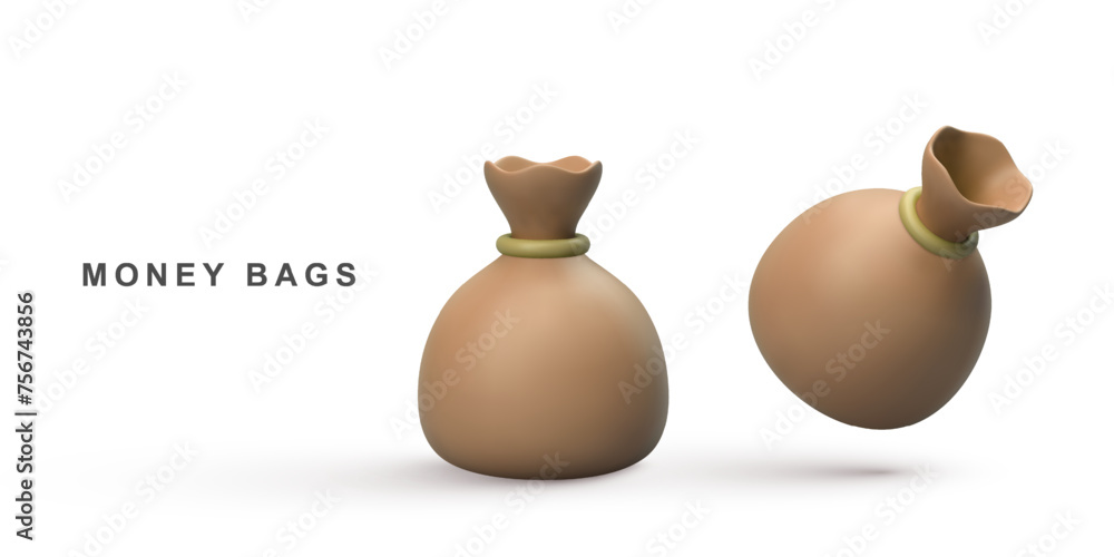 3d realistic two money bags on white background. Vector illustration. 3d realistic two money bags on white background. Vector illustration.