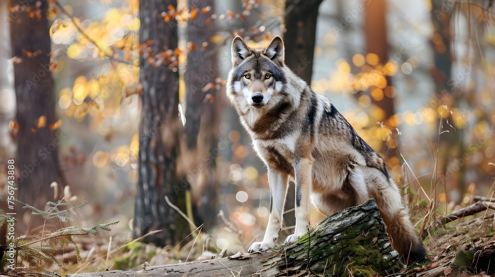 Portrait of grey wolf in the forest Portrait of grey wolf in the forest