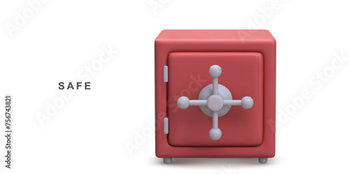 3d realistic red safe isolated on white background. Vector illustration.