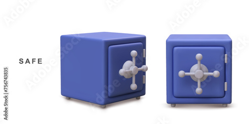 3d realistic two blue safes isolated on white background. Vector illustration.