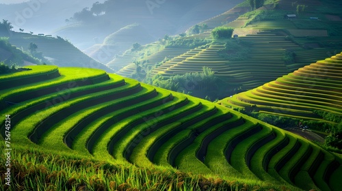 Rice fields on terraced in Northwest of Vietnam. photo