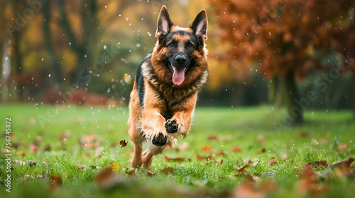 Running german shepherd dog photo