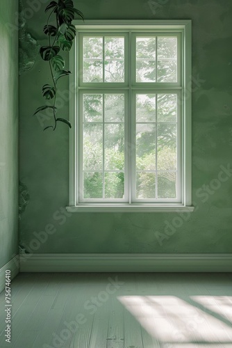 A room with a window and a plant. Suitable for interior design concepts