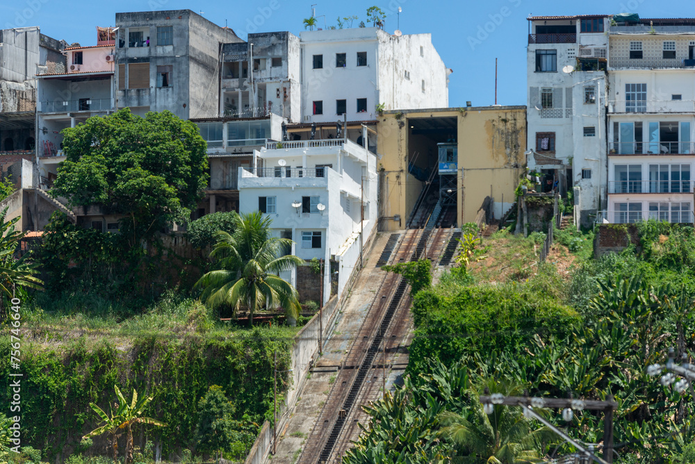 View from below of the Plano Inclinado means of transport in the city of Salvador, Bahia.