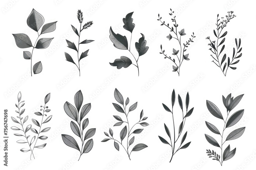 Collection of different types of leaves, suitable for various design projects - obrazy, fototapety, plakaty 