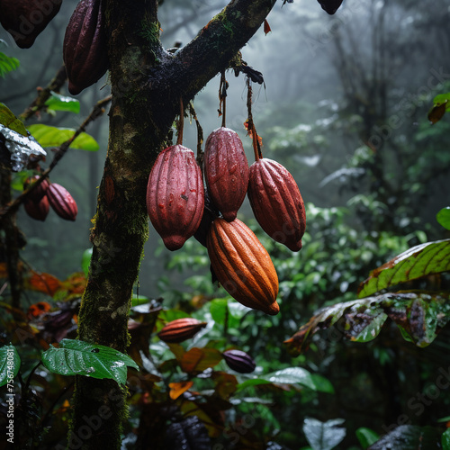 cacao plant in rainforest сreated with Generative Ai