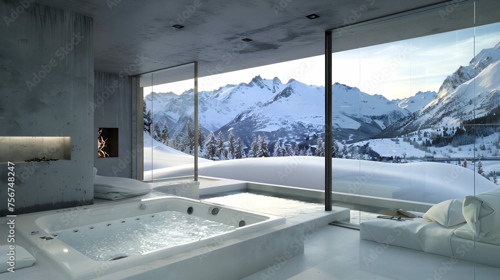 Sleek Mountaintop Spa Nook Offering Views Of Icy Range Beauty Sleek Mountaintop Spa Nook Offering Views Of Icy Range Beauty