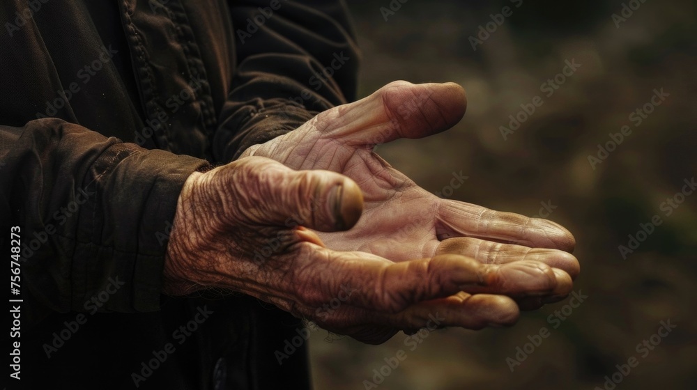 Person with dirty hands holding an object. Suitable for various industrial and construction themes