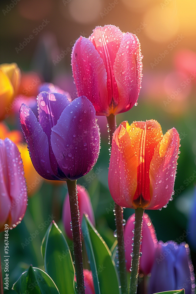 Fototapeta premium Tulips in the garden. AI generated art illustration.