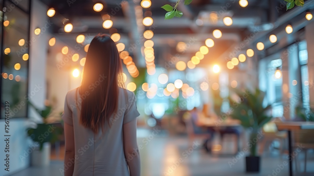 Blurred image of business people walking in modern office with sunlight. Blurred image of business people walking in modern office with sunlight.