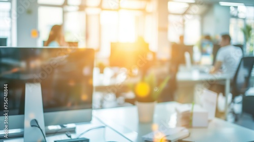 Wallpaper Mural Business office with blurred people. Abstract light bokeh at office interior background for design. Torontodigital.ca