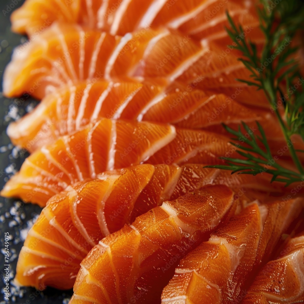 Close up of fish slices on a table, perfect for seafood concept Close up of fish slices on a table, perfect for seafood concept