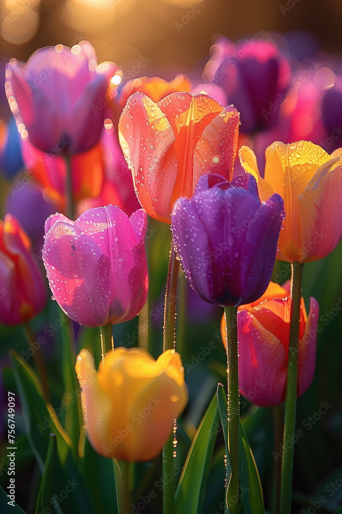 Obraz premium Tulips in the garden. AI generated art illustration.
