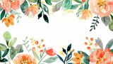 Watercolor Florals Border on White Background Generative AI