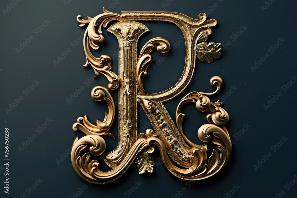 Elegant gold letter R on a black background, perfect for branding projects Elegant gold letter R on a black background, perfect for branding projects