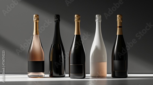 Minimalist champagne bottle array, using contemporary design and accentuated lighting