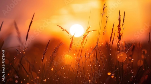 A beautiful sunset scene over a grassy field, perfect for nature-themed projects
