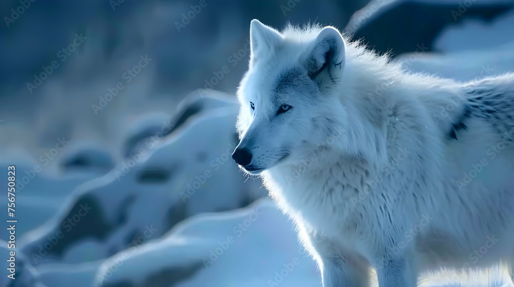 Obraz premium The Arctic wolf (Canis lupus arctos), also known as the white wolf or polar wolf 