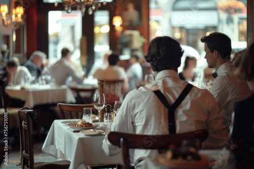 A group of people sitting at a table in a restaurant. Perfect for illustrating social gatherings