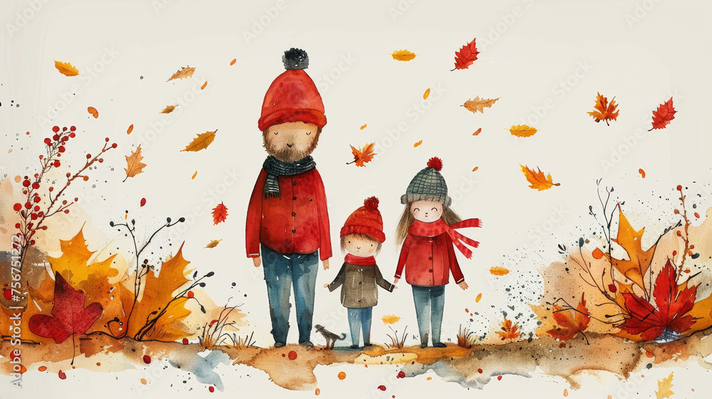 Fototapeta premium illustration of a family of father mother and son