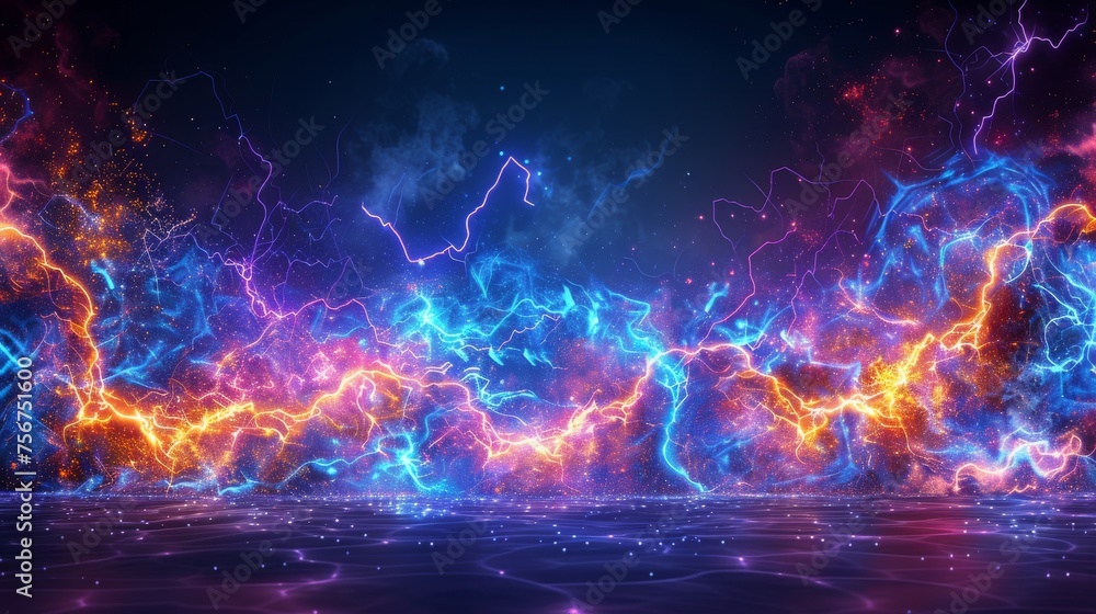 Colorful Background With Intense Lightning Strikes