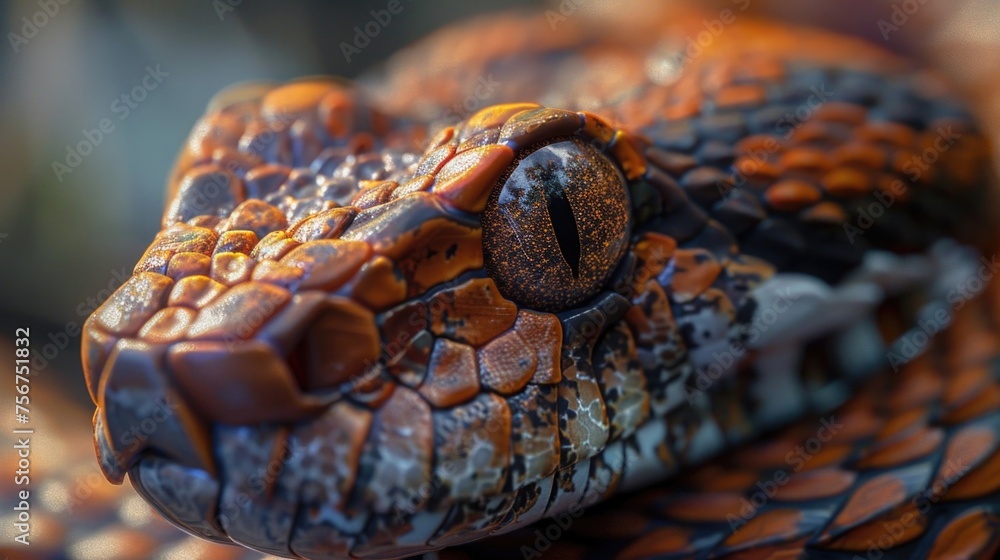 Fototapeta premium Detailed close up of a snake's head. Suitable for educational purposes
