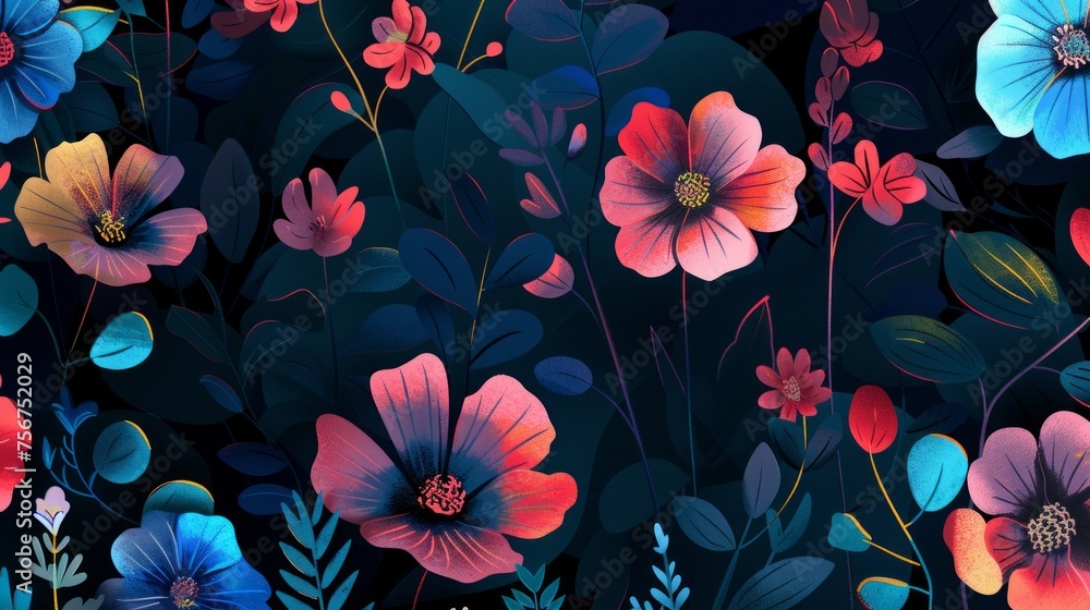 Luminescent Flat Florals with Grain Texture Generative AI Luminescent Flat Florals with Grain Texture Generative AI