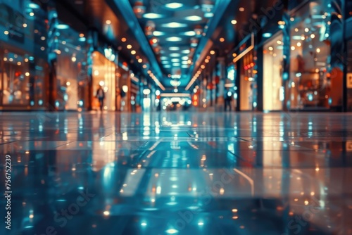 An empty shopping mall with bright lights. Suitable for retail concepts