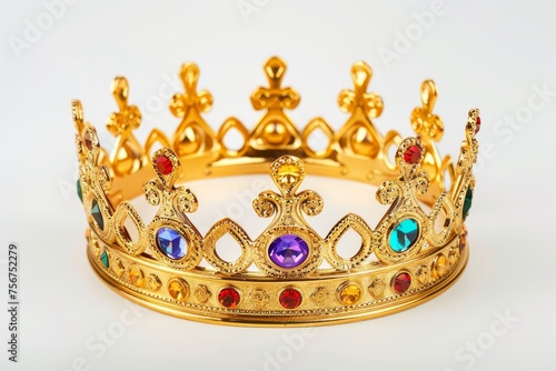 Exquisite Jeweled Gold Crown, Concept for Elegance, Royalty, Rulership, Wealth, Extravagance. Generative AI.
