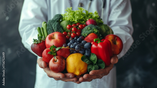 Fototapeta Naklejka Na Ścianę i Meble -  Person holding a bunch of fruits and vegetables