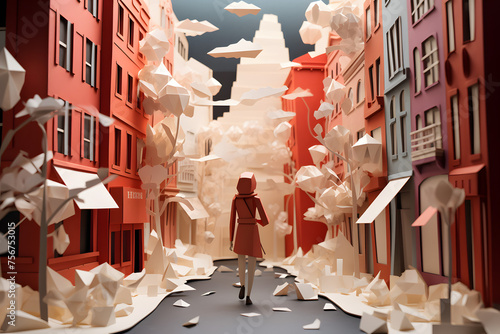 Paperstyle origami street, paperstyle street origami style, city street paperstyle origami photo