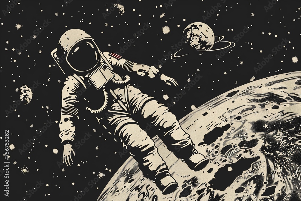 Design an image of an astronaut floating in space Design an image of an astronaut floating in space