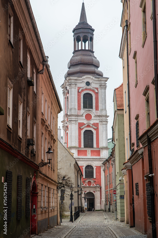 Polish Street and Basilica of Our Lady of Perpetual Help, Mary Magdalene and St. Stanislaus, Poznan Poland