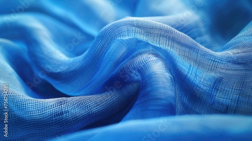 Detailed close-up of blue fabric, perfect for backgrounds or textures