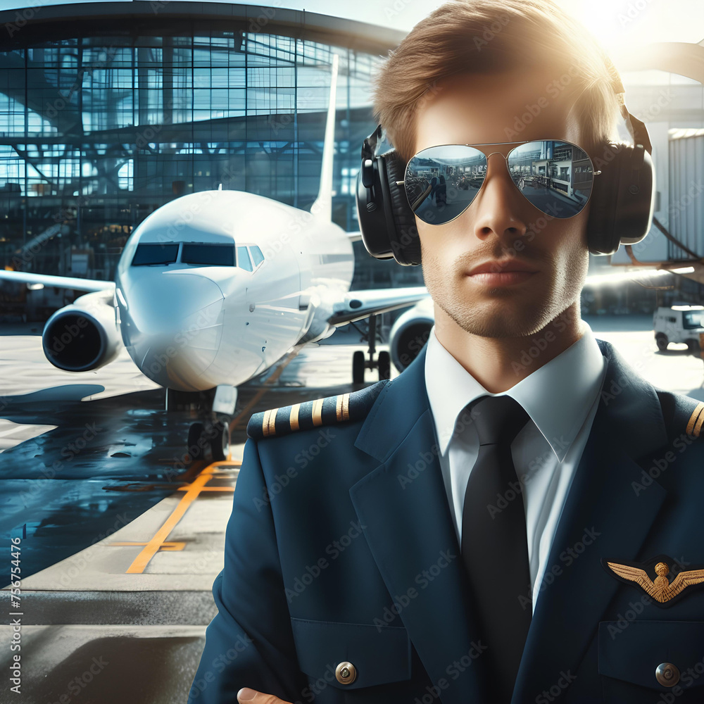 pilots of a passenger plane on a blurred background of the airpor pilots of a passenger plane on a blurred background of the airpor