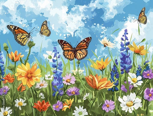 Illustrate a peaceful scene of a butterfly garden