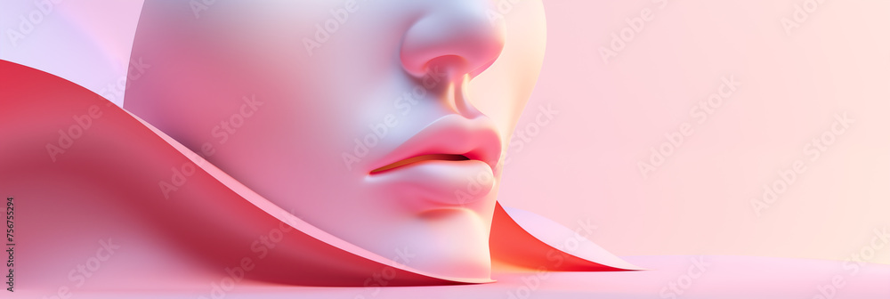 Detailed view of a persons face, nose, and mouth in a close-up shot. Cosmetology concept. Abstract face for presentation of cosmetic procedures