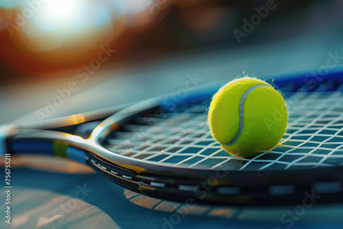 Tennis racket and ball on tennis court