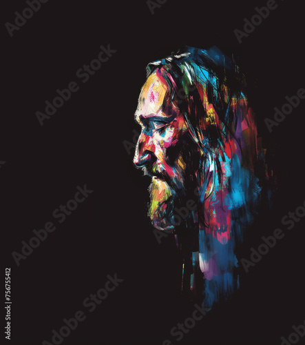 Portrait of Jesus Christ in acrylic paint technique (ID: 756755412)