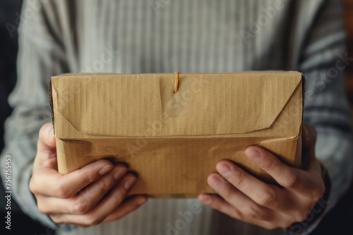 A person holding a brown envelope. Suitable for business and communication concepts