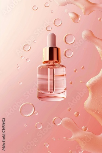 Elegant bottle of perfume on a soft pink backdrop, perfect for beauty and fragrance concepts