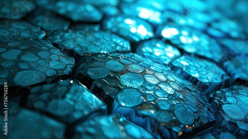 The image is a close up of a blue surface with many small bubbles © SynchR