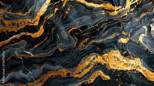 Close-up of a black and gold marble surface  suitable for backgrounds and textures