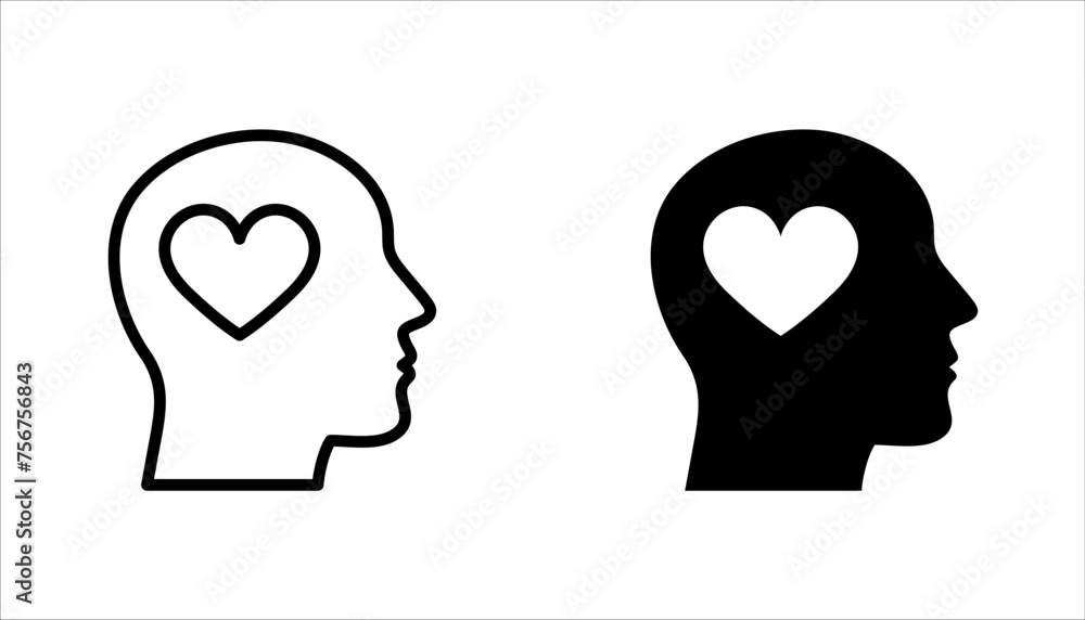 Head heart icon set. concept of love or amour good feeling and harmony with smile face, vector illustration on white background Head heart icon set. concept of love or amour good feeling and harmony with smile face, vector illustration on white background
