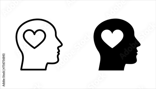 Head heart icon set. concept of love or amour good feeling and harmony with smile face, vector illustration on white background