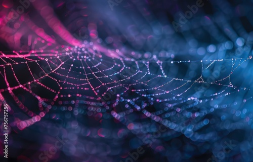 Detailed close-up of a spider web set against a blurred backdrop, showcasing the delicate patterns and structure of the web.