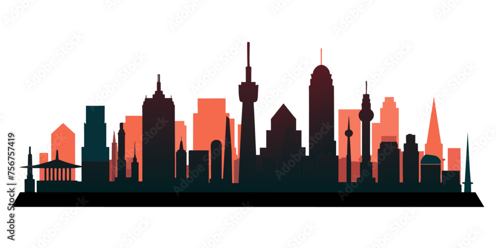 Illustration of the silhouette of the skyscrapers in the city