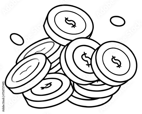 Black and White Cartoon Illustration of Dollar Coins or Coins for Coloring Book
