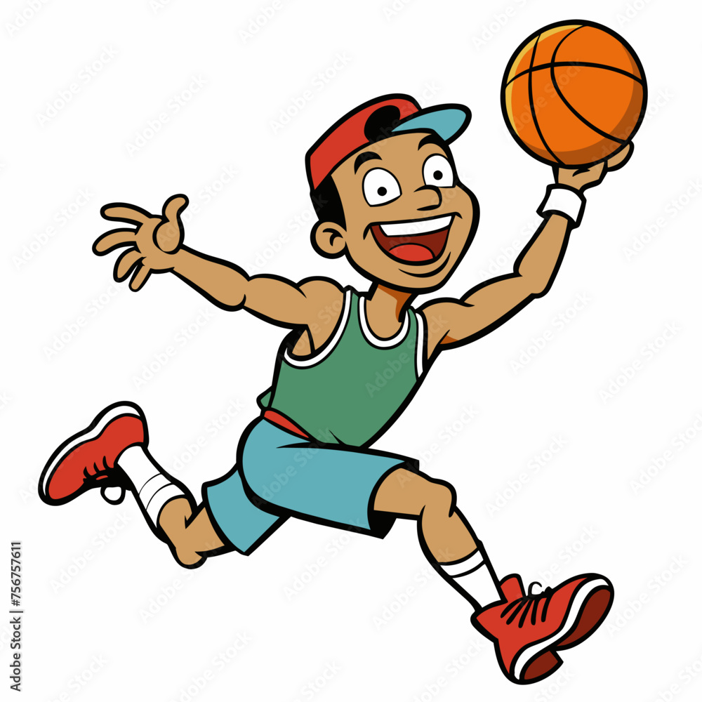Vector illustration of a cartoon and cheerful basketball player Vector illustration of a cartoon and cheerful basketball player