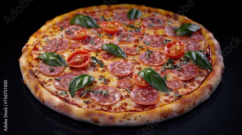 Delicious pepperoni and basil pizza, perfect for food blogs or restaurant menus